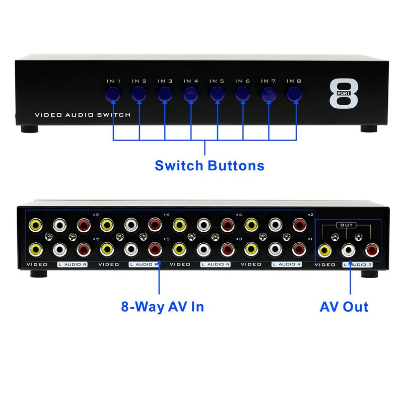 Optimal Shop 8-Way Composite Video Audio 3 RCA AV Switch Switcher Box Selector 8 in 1 Out 8x1 - Image 4